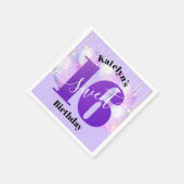 紫グリッター甘い16誕生日バルーンのスクリプト スタンダードカクテルナプキン (角)