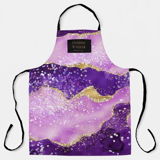 紫グリッター美容師サロンモノグラムエプロン エプロン (正面)