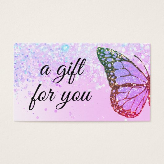 紫グリッター蝶デザインギフトカード (正面)