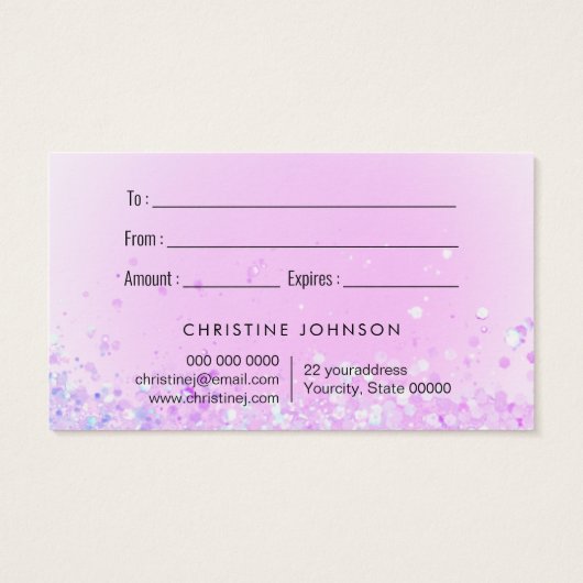 紫グリッター蝶デザインギフトカード (裏面)