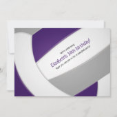 紫グレーバレーボールの女の子の男の子の誕生日パーティー 招待状 (正面)