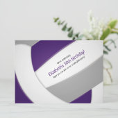 紫グレーバレーボールの女の子の男の子の誕生日パーティー 招待状 (スタンド正面)