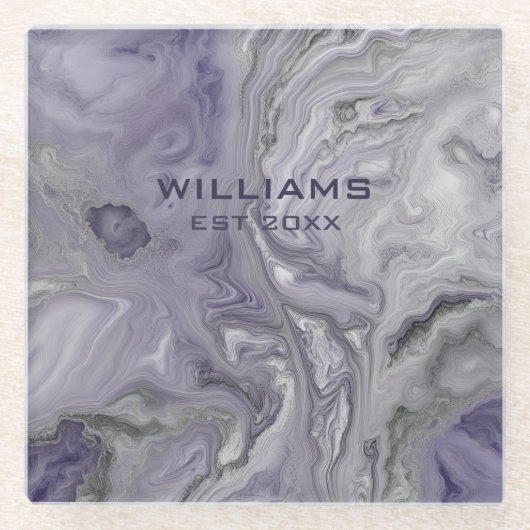 紫グレー大理石テクスチャパーソナライズされた ガラスコースター (正面)