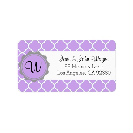 紫グレー白モノグラムコンテンポラリーラベル ラベル (正面)