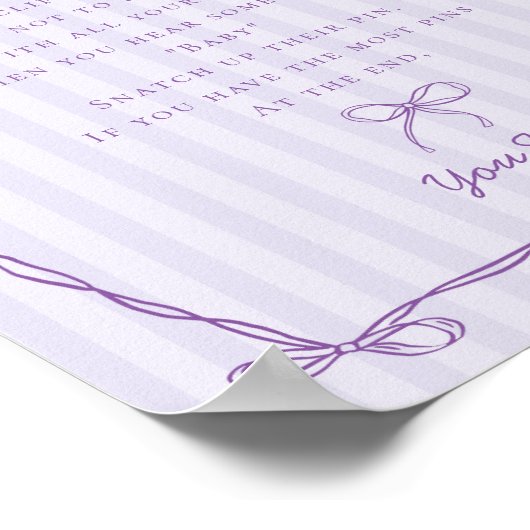 紫コケット弓は赤ちゃんシャワーゲームを言わない ポスター (角)