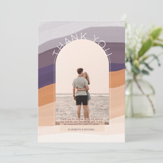 紫コンテンポラリーオレンジストライプの写真ありがとう サンキューカード (スタンド正面)