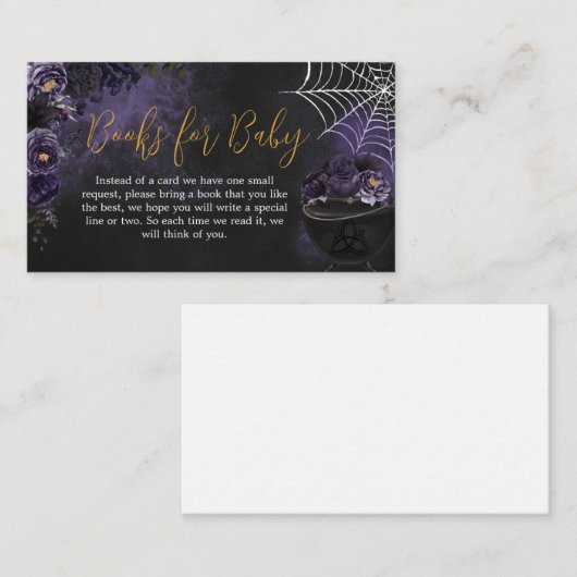 紫ゴシックフローラ赤ちゃんシャワーベビー本 エンクロージャーカード (正面/裏面)