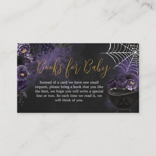 紫ゴシックフローラ赤ちゃんシャワーベビー本 エンクロージャーカード (正面)