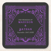 紫ゴシック様式のバンパイア大聖堂結婚教会 スクエアペーパーコースター (正面)