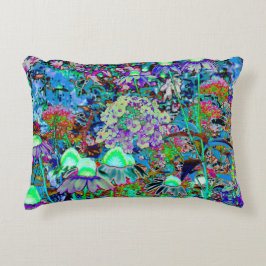紫サイケデリックとライムグリーンガーデンの花 アクセントクッション