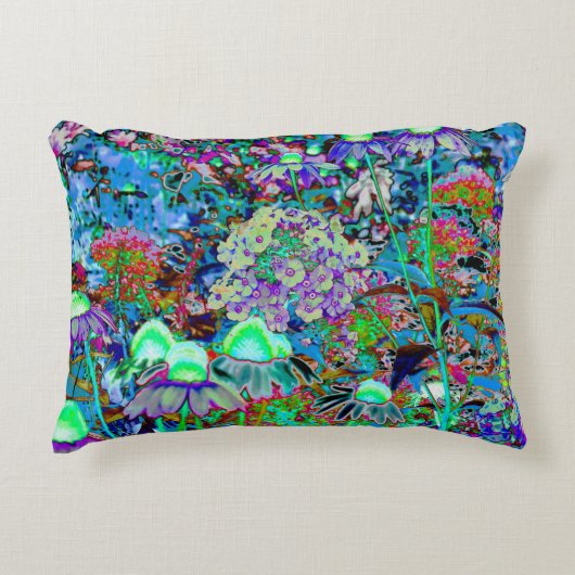 紫サイケデリックとライムグリーンガーデンの花 アクセントクッション (正面)