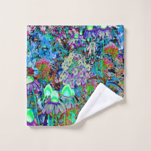 紫サイケデリックとライムグリーンガーデンの花 ウォッシュタオル (ウォッシュタオル)