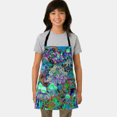 紫サイケデリックとライムグリーンガーデンの花 エプロン (インサイチュ)