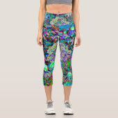 紫サイケデリックとライムグリーンガーデンの花 カプリレギンス (正面)