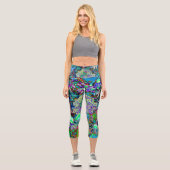 紫サイケデリックとライムグリーンガーデンの花 カプリレギンス (正面)