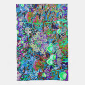 紫サイケデリックとライムグリーンガーデンの花 キッチンタオル (縦)