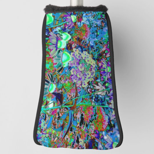 紫サイケデリックとライムグリーンガーデンの花 ゴルフヘッドカバー (回転90)