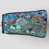 紫サイケデリックとライムグリーンガーデンの花 ゴルフヘッドカバー (正面)