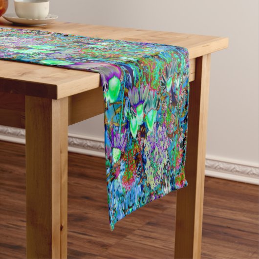 紫サイケデリックとライムグリーンガーデンの花 ショートテーブルランナー (インサイチュ)