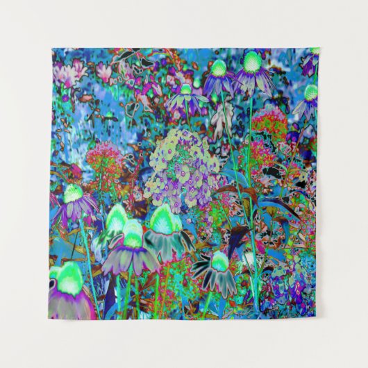 紫サイケデリックとライムグリーンガーデンの花 タペストリー (正面)