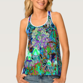 紫サイケデリックとライムグリーンガーデンの花 タンクトップ