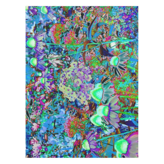 紫サイケデリックとライムグリーンガーデンの花 テーブルクロス (正面)