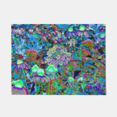 紫サイケデリックとライムグリーンガーデンの花 ドアマット (正面)