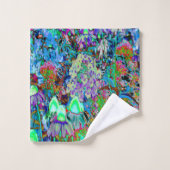 紫サイケデリックとライムグリーンガーデンの花 バスタオルセット (ウォッシュタオル)