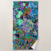 紫サイケデリックとライムグリーンガーデンの花 ビーチタオル (正面)