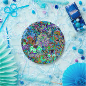 紫サイケデリックとライムグリーンガーデンの花 ペーパープレート (パーティー)