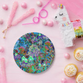 紫サイケデリックとライムグリーンガーデンの花 ペーパープレート (パーティー)