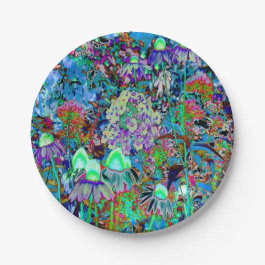 紫サイケデリックとライムグリーンガーデンの花 ペーパープレート (正面)