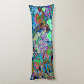 紫サイケデリックとライムグリーンガーデンの花 ボディピロー (裏面 (縦))