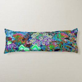 紫サイケデリックとライムグリーンガーデンの花 ボディピロー
