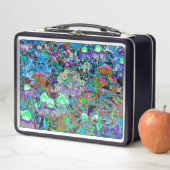 紫サイケデリックとライムグリーンガーデンの花 メタルランチボックス (インサイチュ)