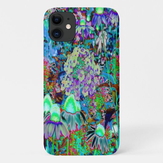 紫サイケデリックとライムグリーンガーデンの花 Case-Mate iPhoneケース (裏面)