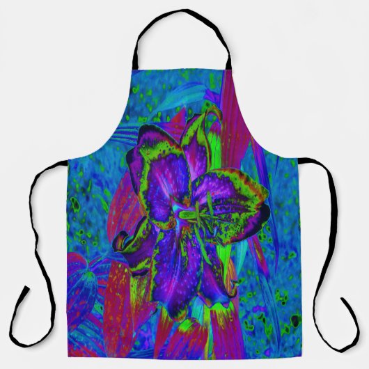 紫サイケデリックとライムグリーンリリー エプロン (正面)