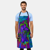 紫サイケデリックとライムグリーンリリー エプロン (着用した状態)