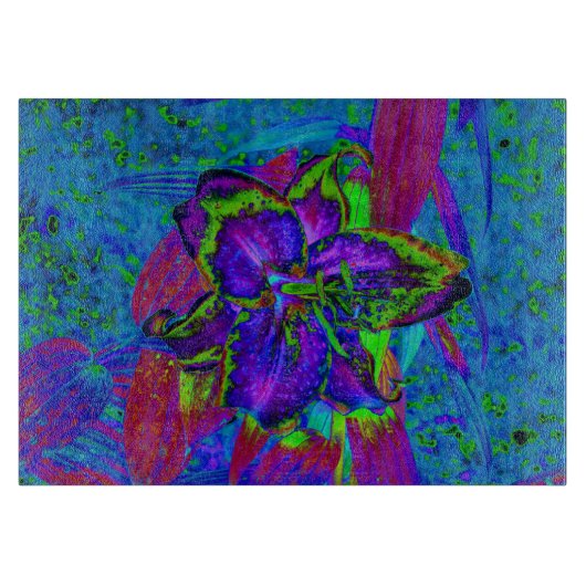 紫サイケデリックとライムグリーンリリー カッティングボード (正面)