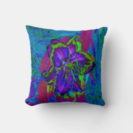 紫サイケデリックとライムグリーンリリー クッション
