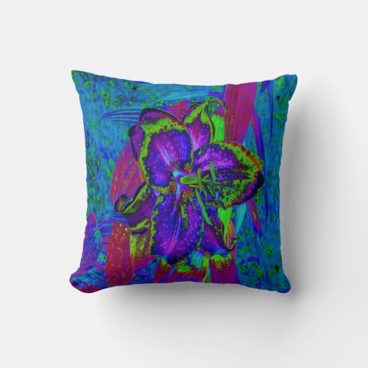紫サイケデリックとライムグリーンリリー クッション (正面)