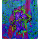 紫サイケデリックとライムグリーンリリー シャワーカーテン (正面)