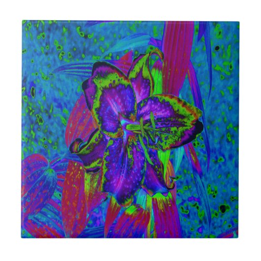紫サイケデリックとライムグリーンリリー タイル (正面)