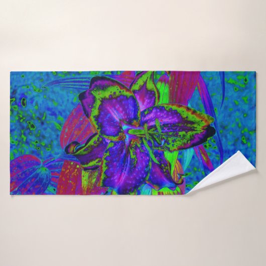 紫サイケデリックとライムグリーンリリー バスタオル (バスタオル)