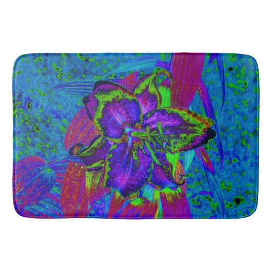 紫サイケデリックとライムグリーンリリー バスマット (正面)