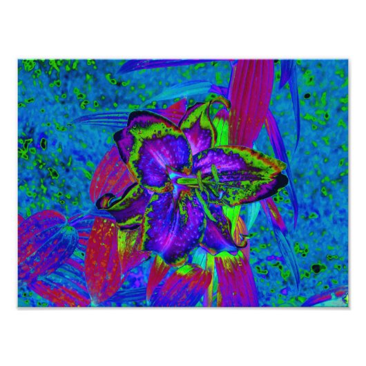 紫サイケデリックとライムグリーンリリー フォトプリント            (正面)