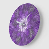 紫サイケデリックの花の抽象芸術フラクタルアート ラージ壁時計 (傾斜)