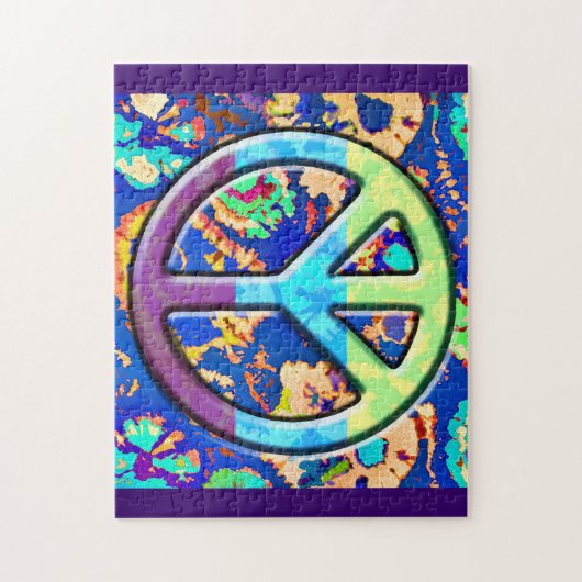 紫サイケデリックトリップ(幻覚体験)のような平和サイン ジグソーパズル (縦)