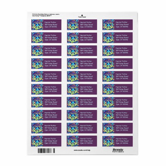紫サイケデリックトリップ(幻覚体験)のような平和サイン ラベル (フルシート)