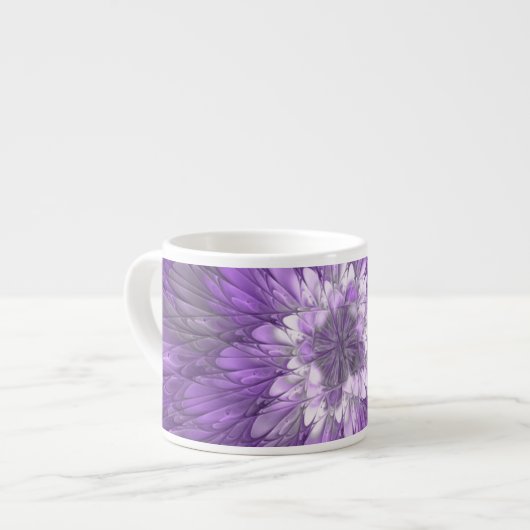 紫サイケデリック花抽象芸術フラクタル エスプレッソカップ (正面左)